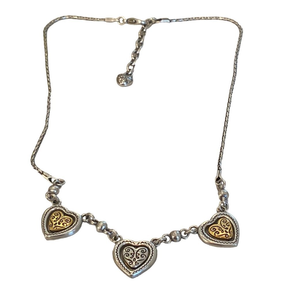 RETIRED Brighton Rotating Gold & Silver Decorative Plated Hearts Necklace - Picture 9 of 10